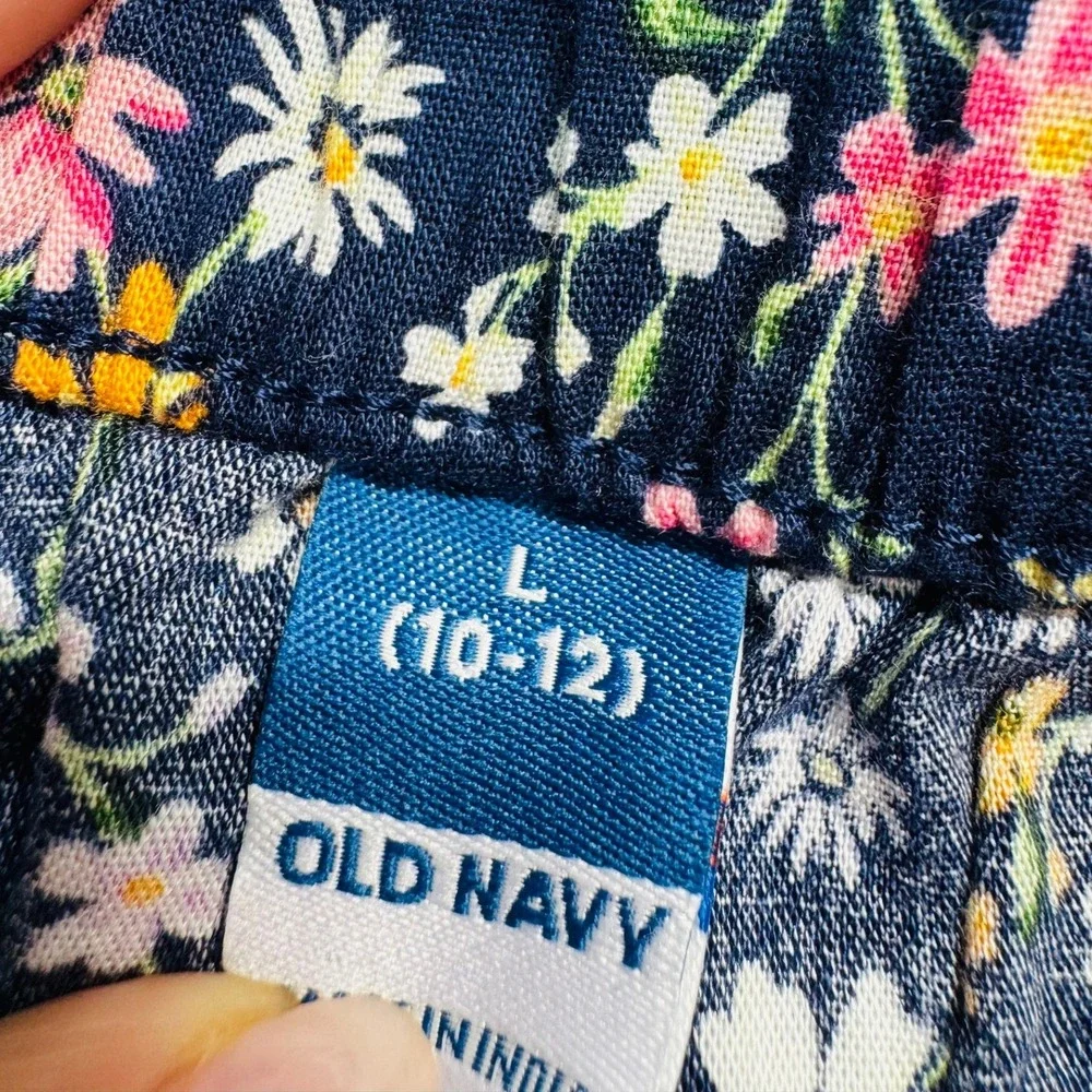Old Navy Tiered Midi Skirt Kids Size L 10-12 Navy Blue Floral Daisy Ruffle Boho